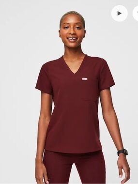 Figs Women XL Burgundy Catarina Medical Scrub Top Maroon Professional